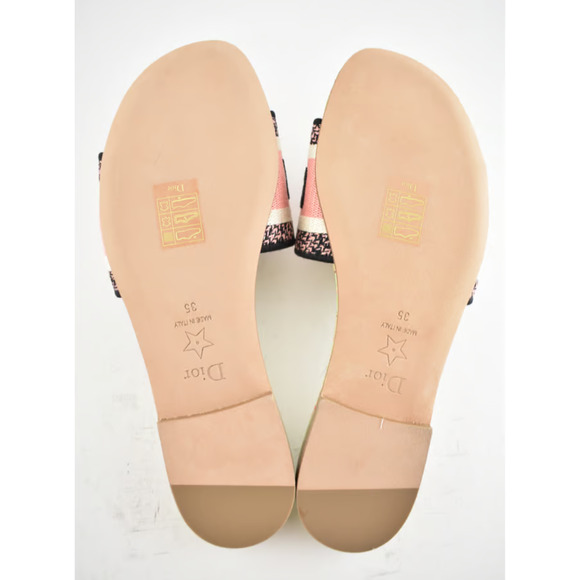 Christian Dior In Lights Dway Green Pink Embroidered Logo Slide Flat Sandal 35 - Picture 12 of 12